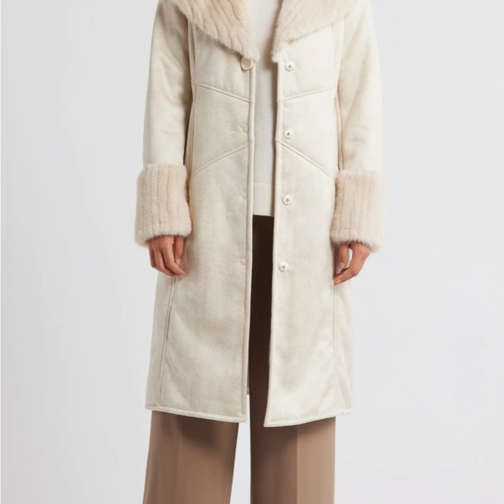 VIA SPIGA DARK TAUPE WOMEN NORTCH COLLAR COAT WITH FAUX FUR TRIM SIZE LARGE NWT - Picture 13 of 16